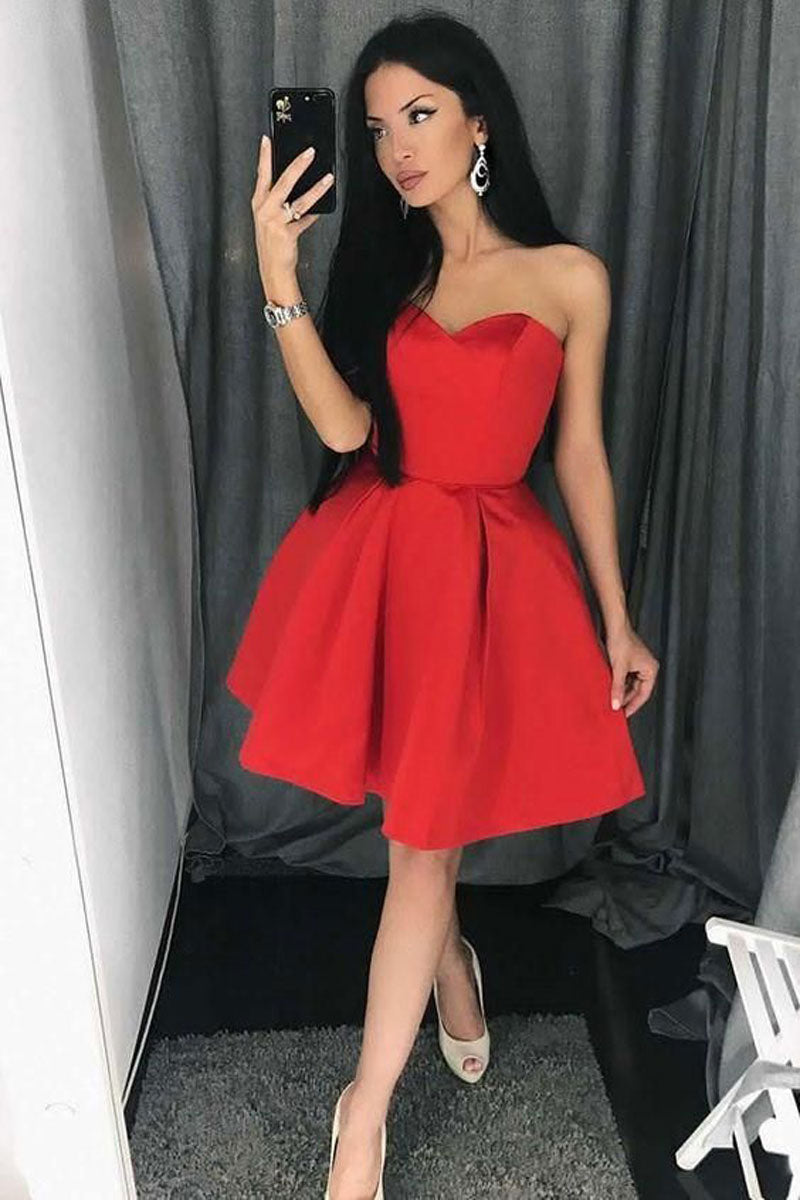 Simple red short prom dress. red homecoming dress