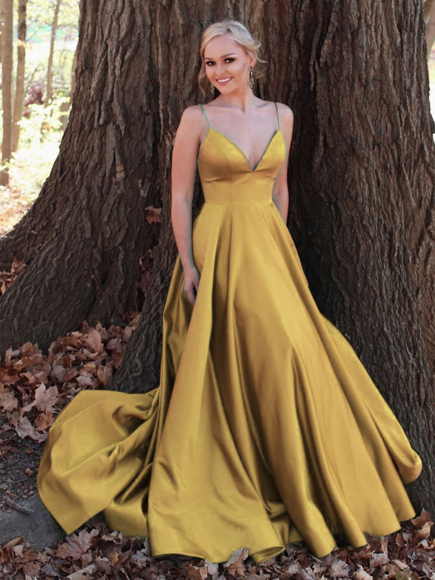 Simple v neck satin long prom dress green tulle formal dress shdress Simple v neck satin long prom dress green tulle formal dress shdress