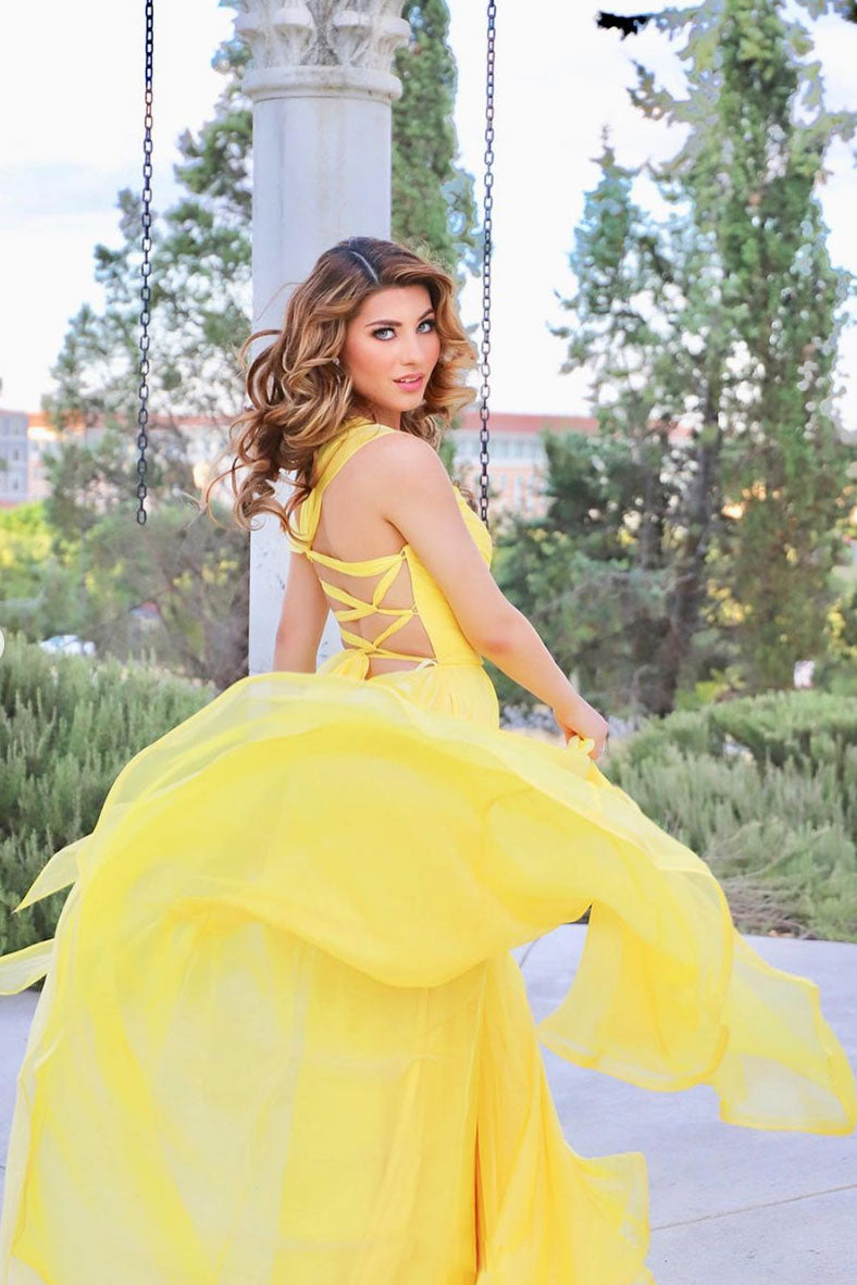 Yellow chiffon long prom dress yellow chiffon evening dress – shdress