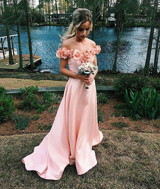Pink sweetheart long prom dress, pink evening dress - shdress