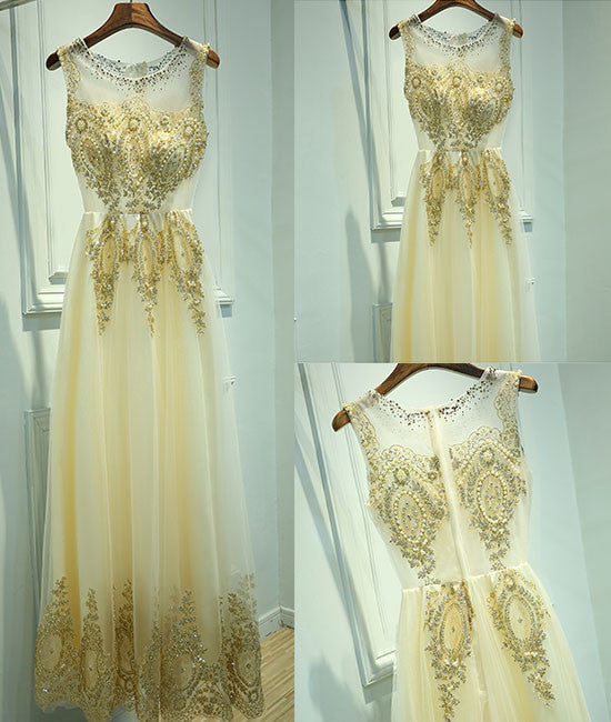 
                  
                    Unique round neck lace tulle long prom dress, evening dress - shdress
                  
                