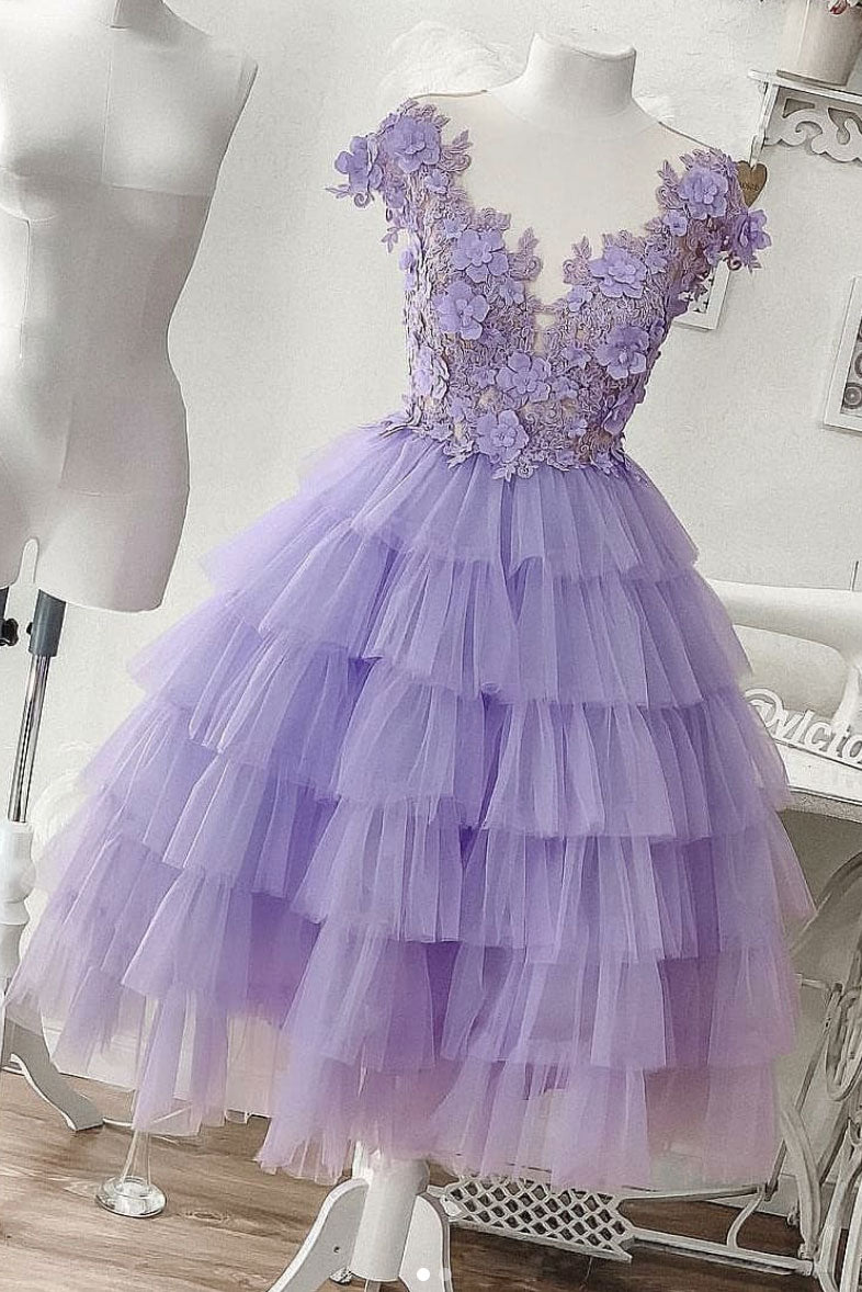 Purple tulle short prom dress, purple evening dress Purple tulle short prom dress, purple evening dress