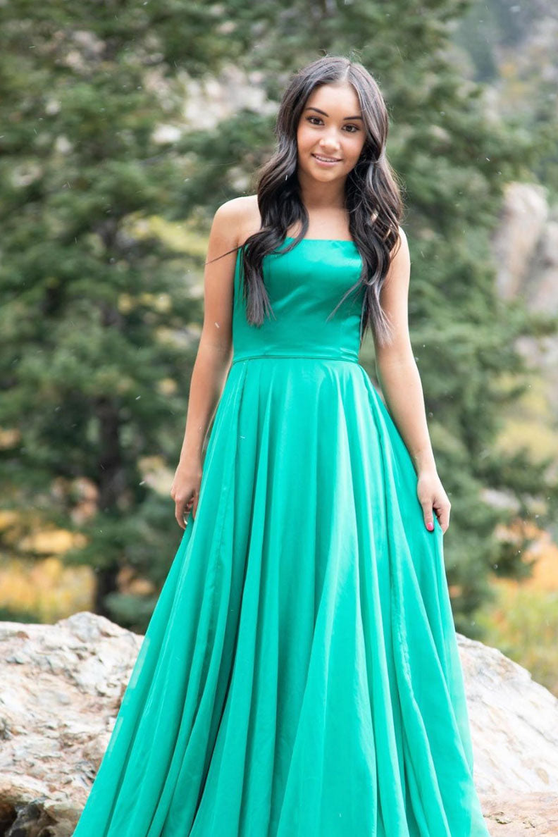 Simple green chiffon long prom dress green formal dress