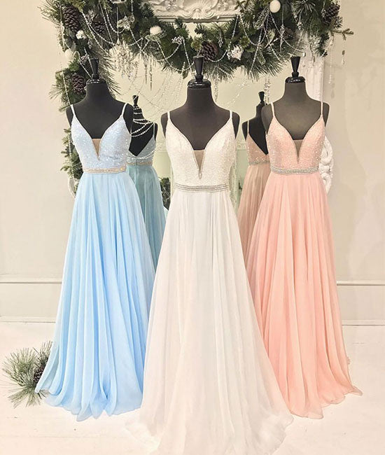 v neck chiffon sequin long prom dress, cute formal dress shdress v neck chiffon sequin long prom dress, cute formal dress shdress