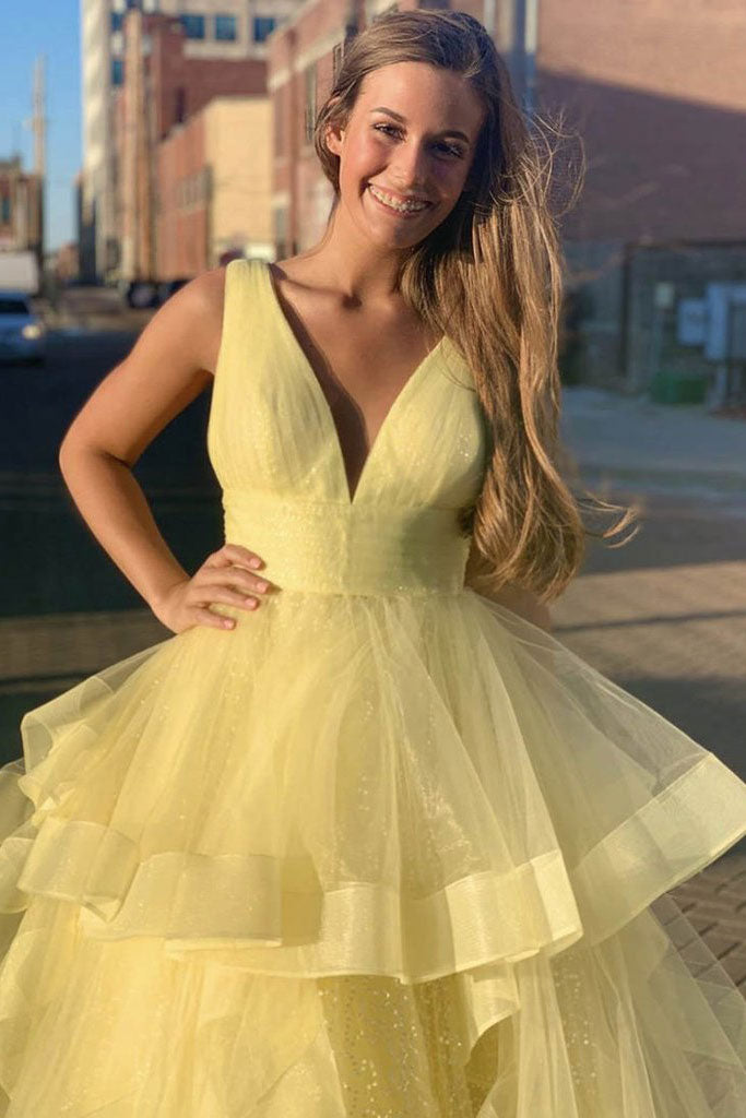 
                  
                    Yellow sweetheart tulle long prom dress yellow formal dress
                  
                