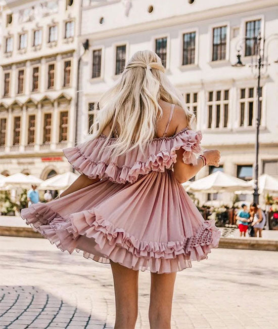 
                  
                    Cute chiffon pink short prom dress, pink homecoming dress - shdress
                  
                