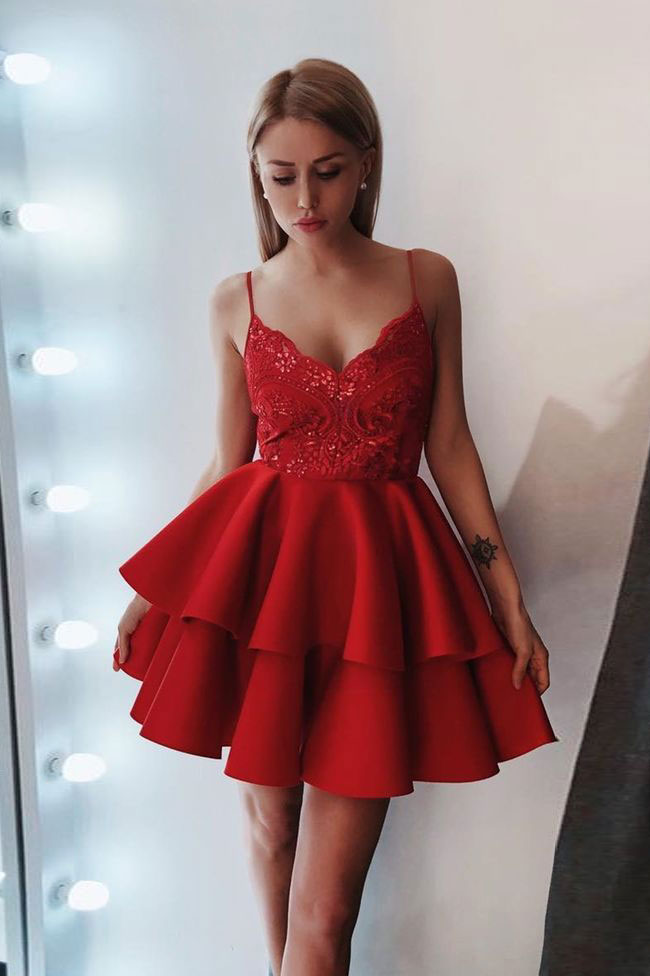 Cute sweetheart lace short prom dress, homecoming dress