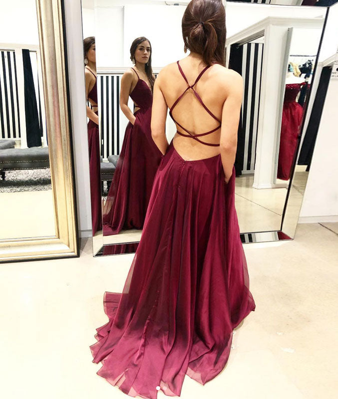 Simple chiffon burgundy long prom dress, burgundy evening dress shdress Simple chiffon burgundy long prom dress, burgundy evening dress shdress