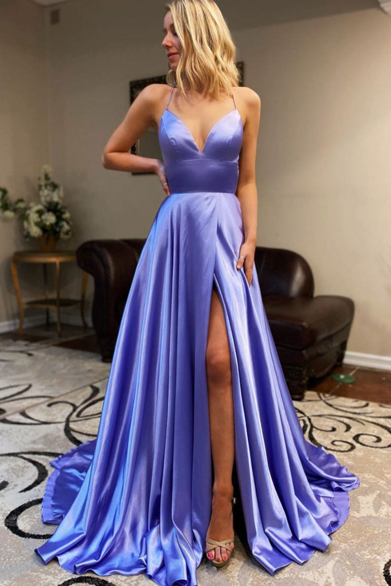 Simple sweetheart backless long satin prom dress evening dress – shdress