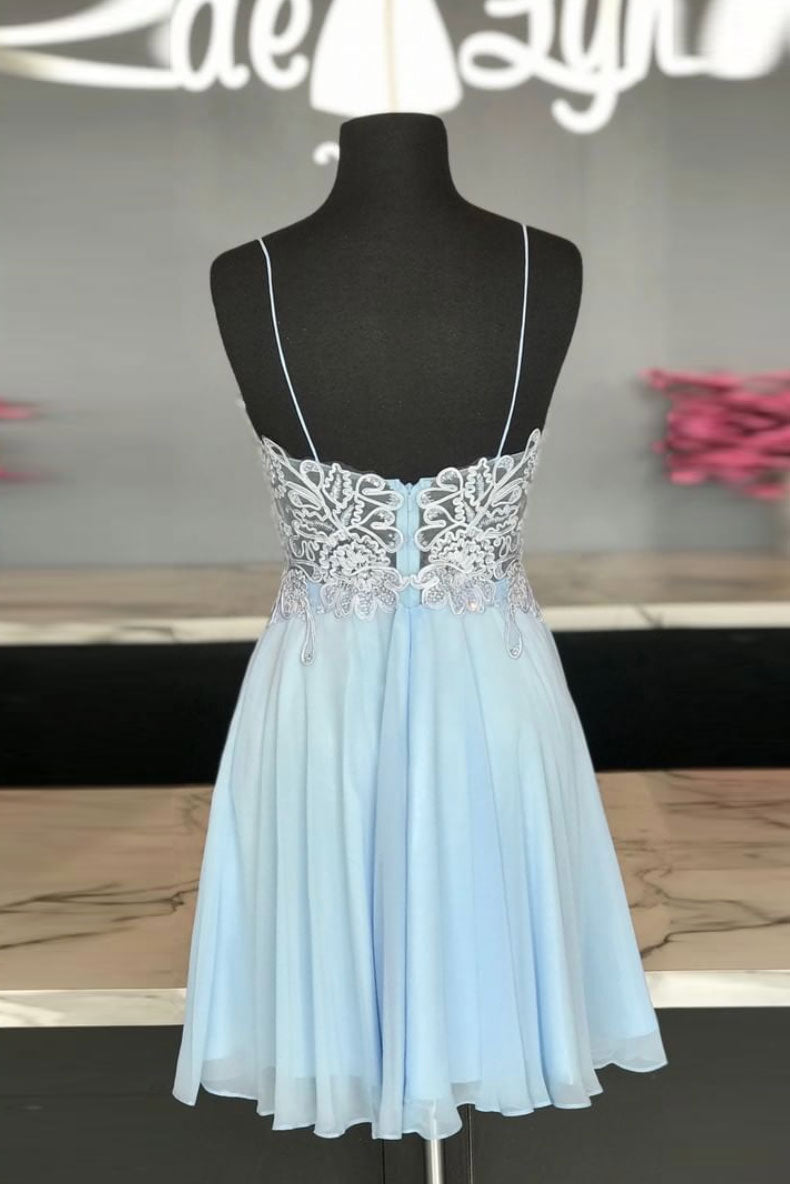 ice blue short prom dress Portia and Scarlett PS24028 Short Bubble Hem Back Bow Homecoming Dress The Dress Outlet