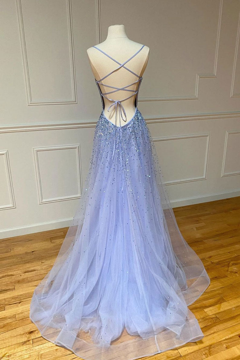 Purple tulle sequin long prom dress tulle formal dress shdress Purple tulle sequin long prom dress tulle formal dress shdress
