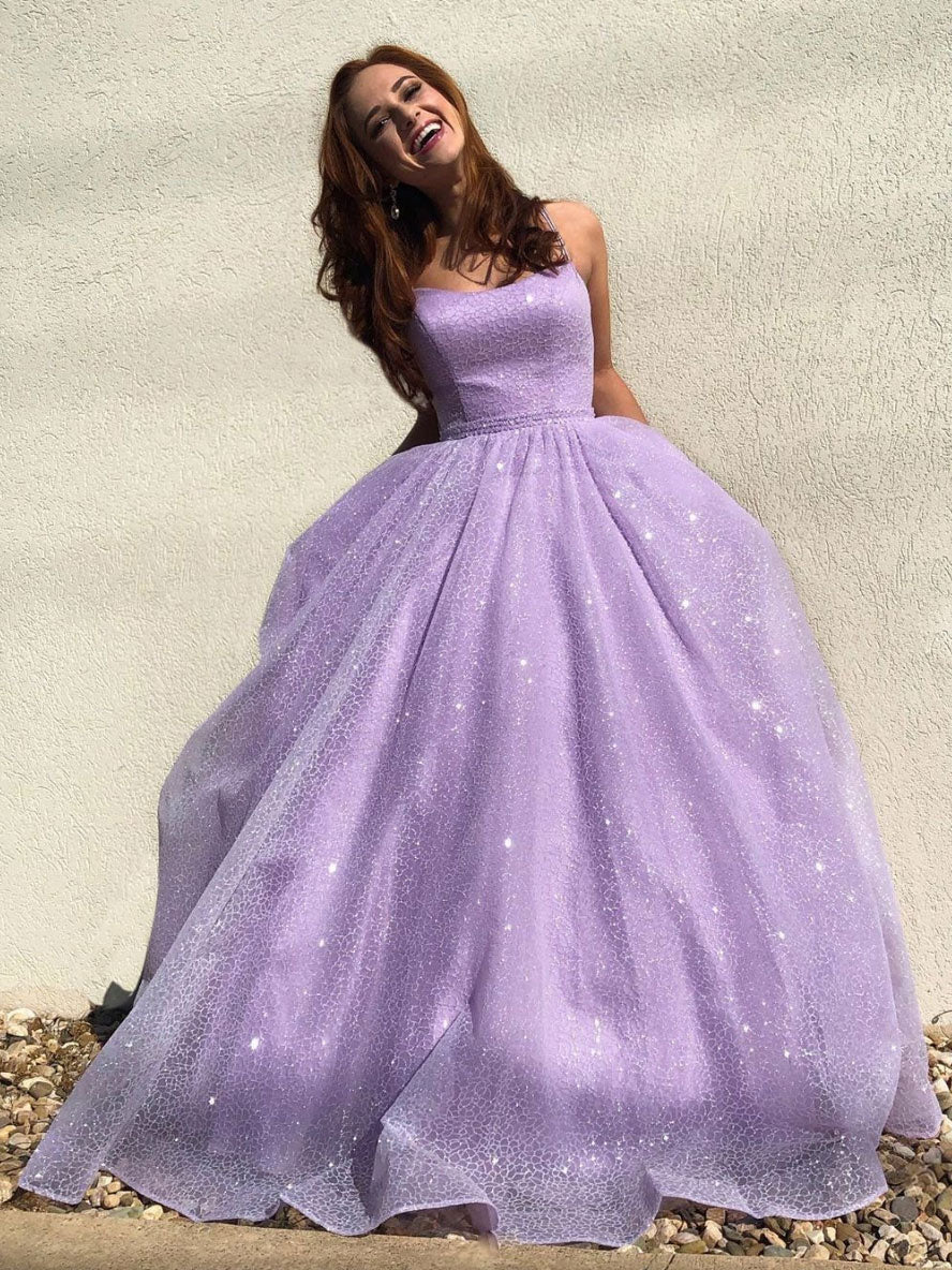 Backless Purple Lace Prom Dress with Train, Open Back Long Purple Lace -  shegown