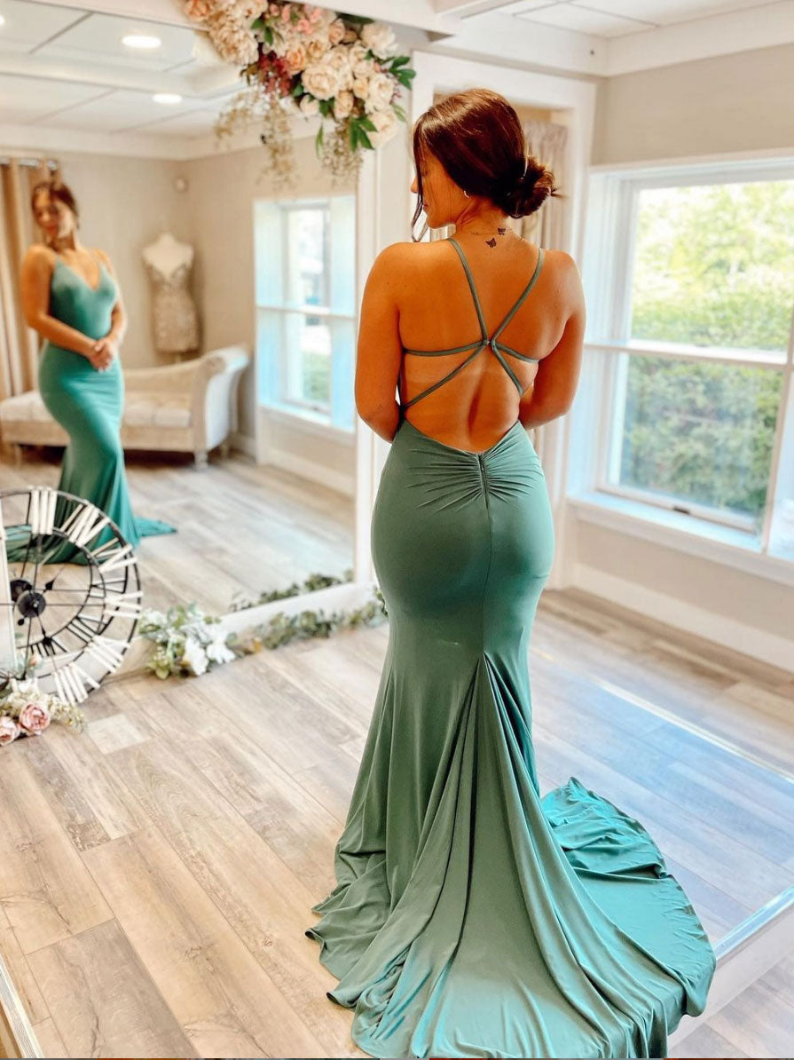 Green v neck mermaid long prom dress, green evening dress shdress Green v neck mermaid long prom dress, green evening dress shdress