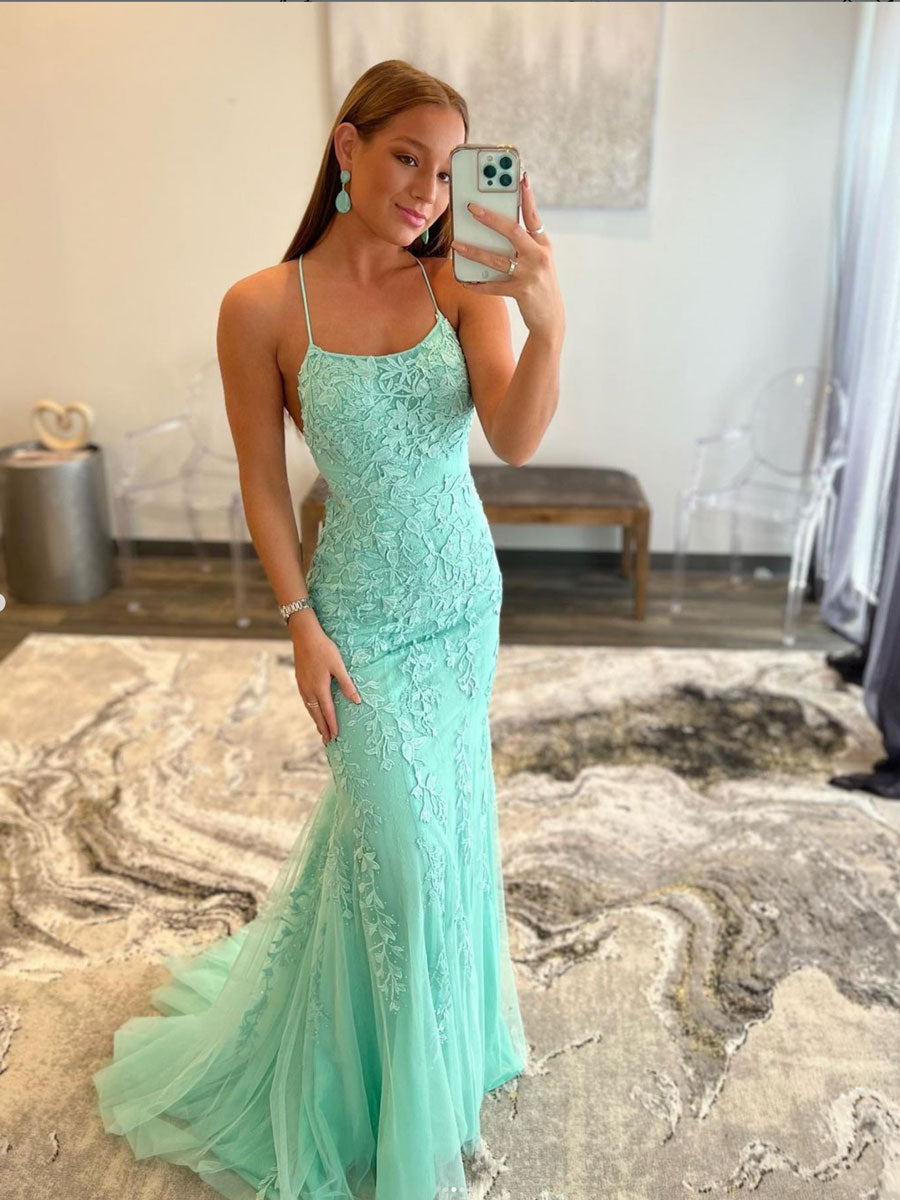 Green tulle lace mermaid long prom dress, green tulle formal dress shdress Green tulle lace mermaid long prom dress, green tulle formal dress shdress