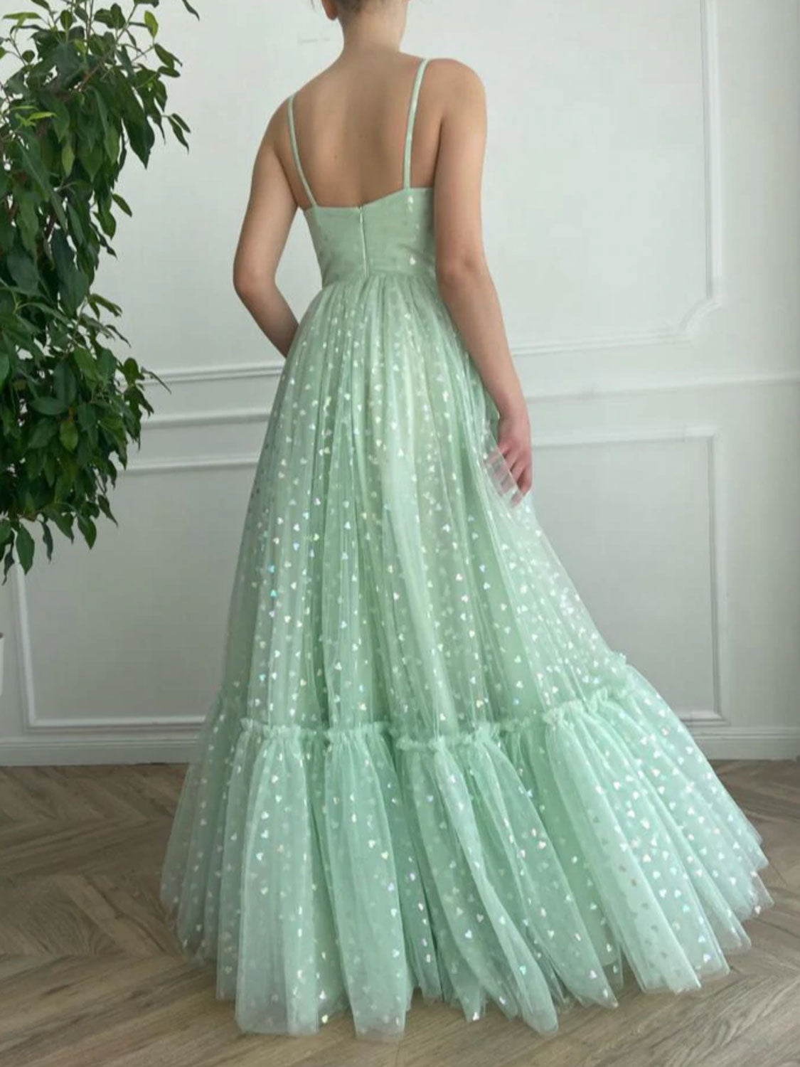 Green A line tulle long prom dress, green tulle evening dress shdress Green A line tulle long prom dress, green tulle evening dress shdress