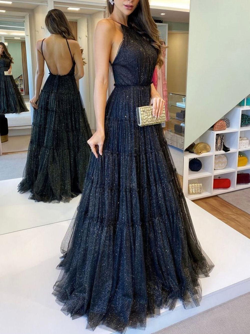 Black Aline tulle long prom dress black tulle formal party dress shdress Black Aline tulle long prom dress black tulle formal party dress shdress