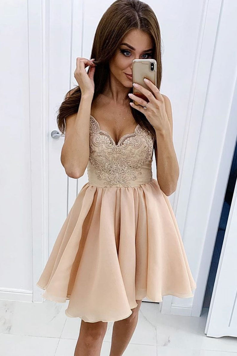 open lace back dress Beige Aline tulle short prom dress beige tulle homecoming dress open lace back dress Beige Aline tulle short prom dress beige tulle homecoming dress