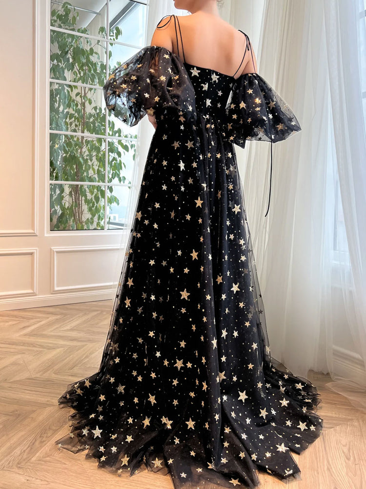 
                  
                    A-Line Tulle Black Long Prom Dress, Black Tulle Formal Evening Dress
                  
                