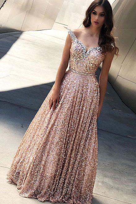 Unique sweetheart sequin long prom dress, sequin evening dress