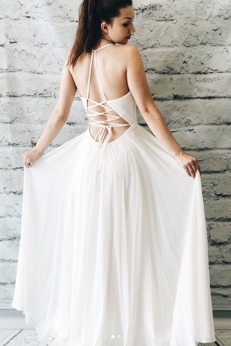 Simple white chiffon long prom dress, white evening dress Simple white chiffon long prom dress, white evening dress