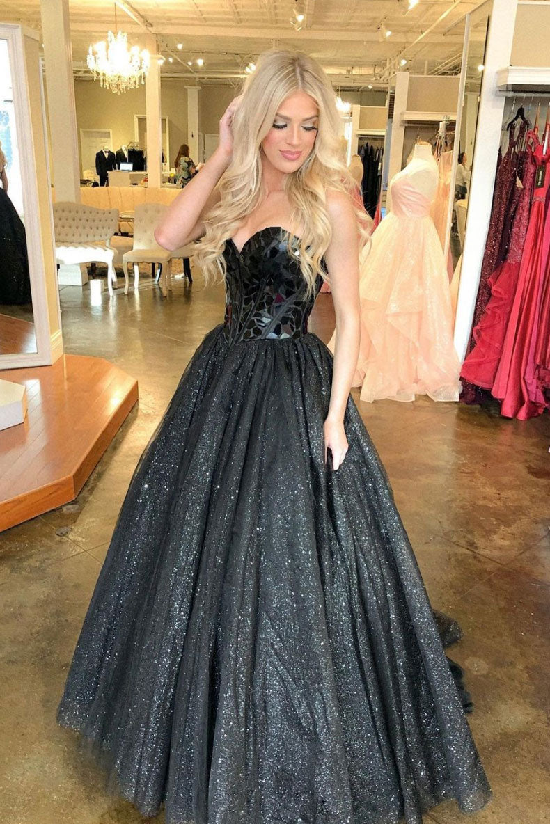 Black sweetheart tulle long prom dress black tulle formal dress shdress Black sweetheart tulle long prom dress black tulle formal dress shdress
