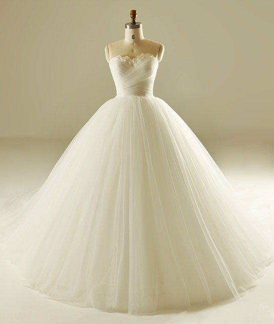 
                  
                    White sweetheart neck tulle long wedding dress, bridal gown - shdress
                  
                