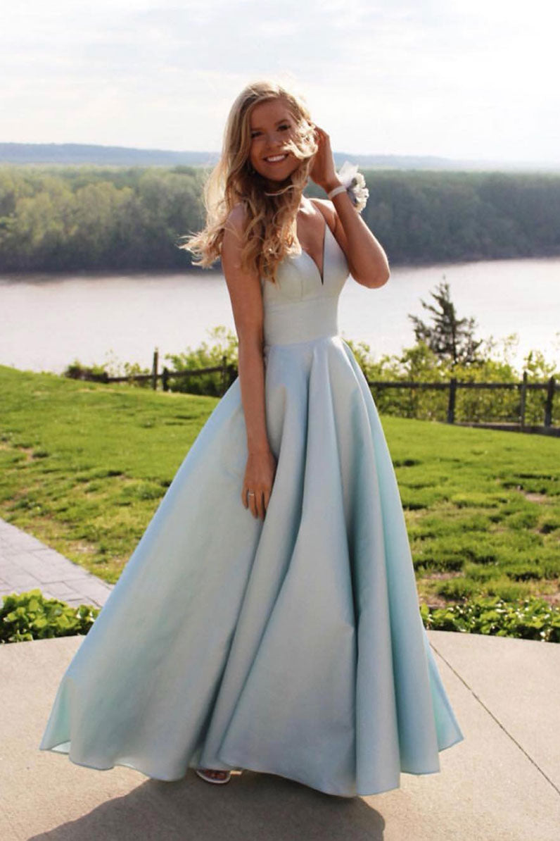 Simple blue sweetheart long prom dress. blue evening dress