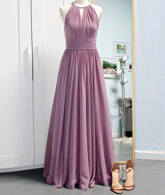 Simple pink chiffon long prom dress, bridesmaid dress – shdress Simple pink chiffon long prom dress, bridesmaid dress – shdress