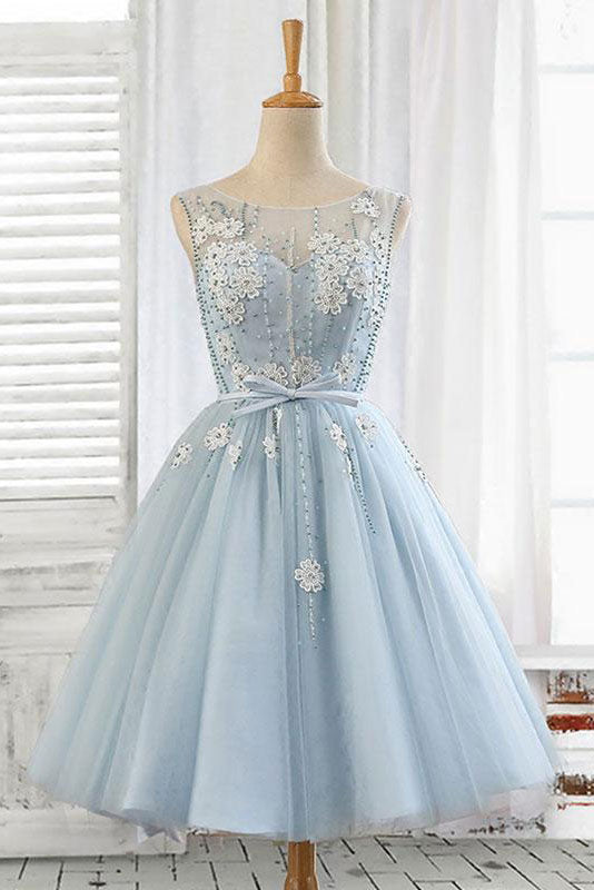 Light blue tulle short prom dress, blue homecoming dress shdress Light blue tulle short prom dress, blue homecoming dress shdress