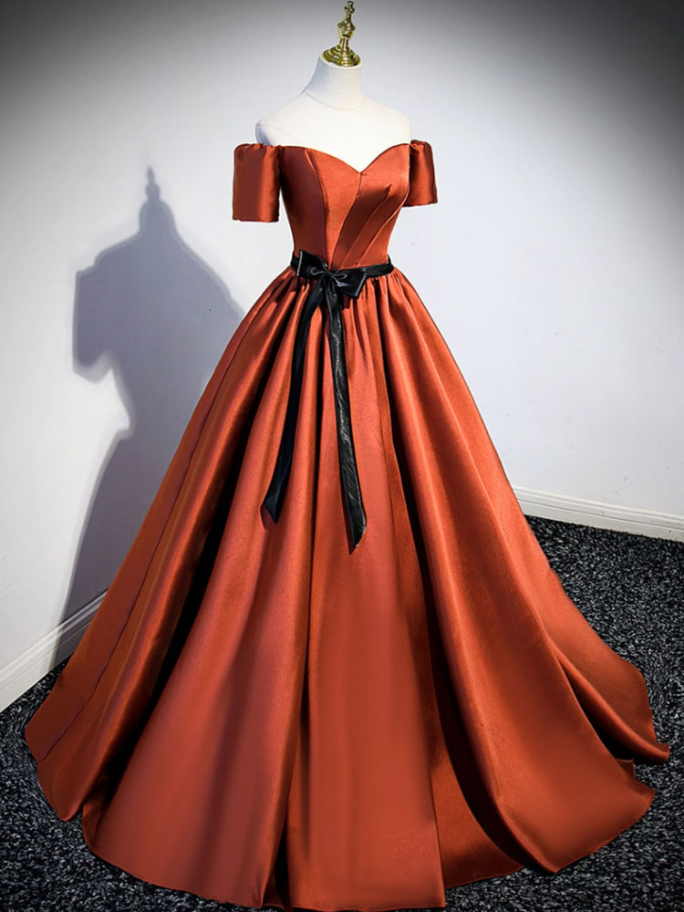 A-Line Satin Orange Long Prom Dresses, Orange Formal Evening Dresses shdress A-Line Satin Orange Long Prom Dresses, Orange Formal Evening Dresses shdress