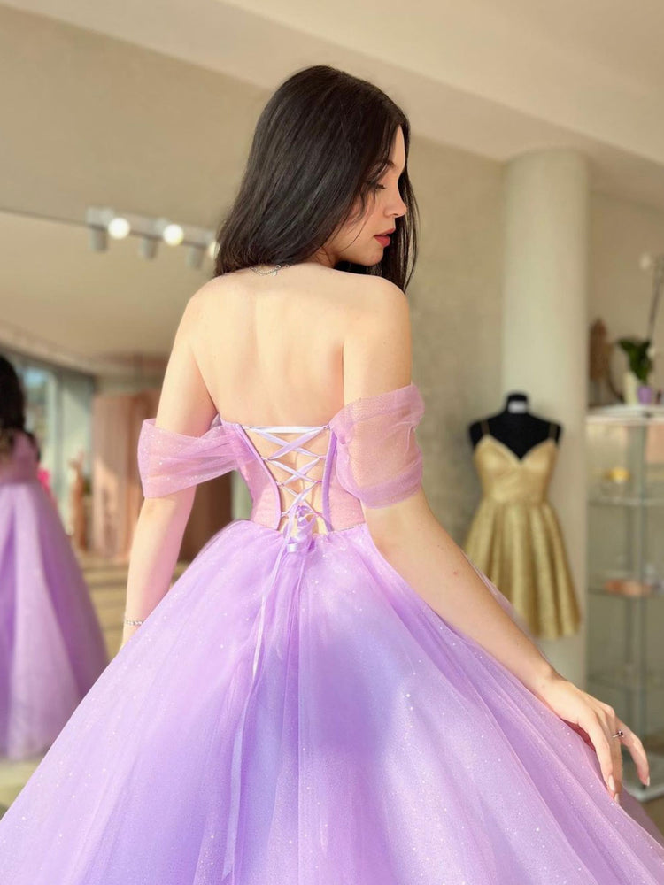 
                  
                    A-Line Sweetheart Neck Tulle Purple Long Prom Dress
                  
                