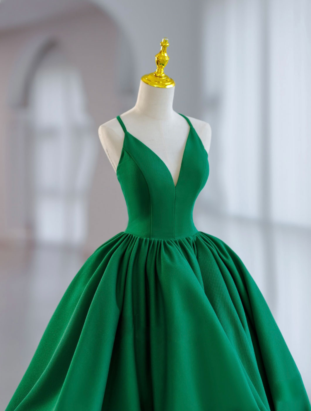 
                  
                    Green Ball Gown Satin Short Prom Dress, Green Satin Evening Dress
                  
                