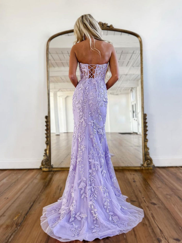 Mermaid Sweetheart Neck Lace Purple Long Prom Dress, Purple Formal Dre shdress Mermaid Sweetheart Neck Lace Purple Long Prom Dress, Purple Formal Dre shdress