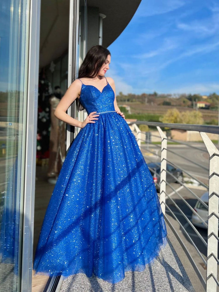 
                  
                    Blue A-Line Tulle Long Prom Dress, Blue Formal Evening Dresses
                  
                