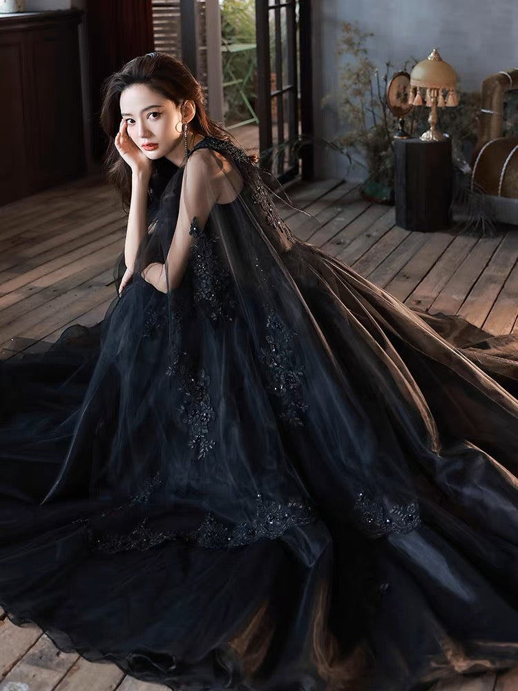 Black V neck Tulle Lace Long Prom Dresses, Black Lace Formal Evening D shdress Black V neck Tulle Lace Long Prom Dresses, Black Lace Formal Evening D shdress
