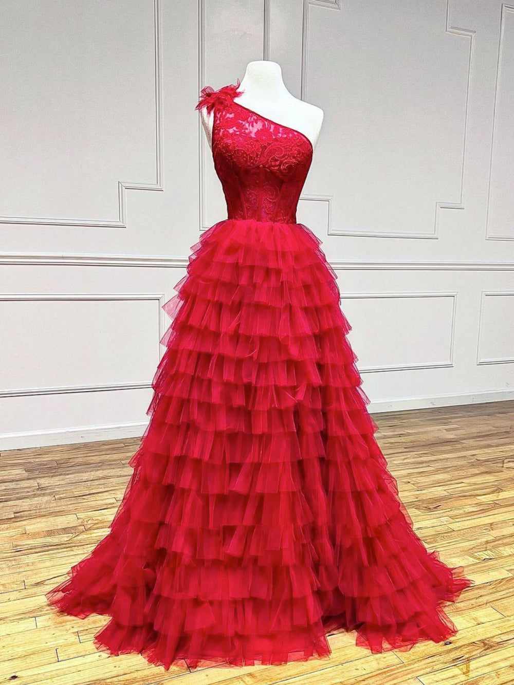 One Shoulder A-Line Tulle Burgundy Long Prom Dress, Burgundy Graduatio shdress One Shoulder A-Line Tulle Burgundy Long Prom Dress, Burgundy Graduatio shdress