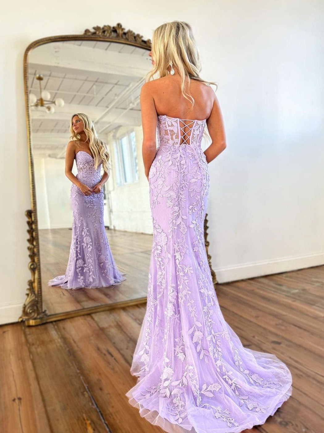 Mermaid Sweetheart Neck Lace Purple Long Prom Dress, Purple Formal Dre – shdress Mermaid Sweetheart Neck Lace Purple Long Prom Dress, Purple Formal Dre – shdress