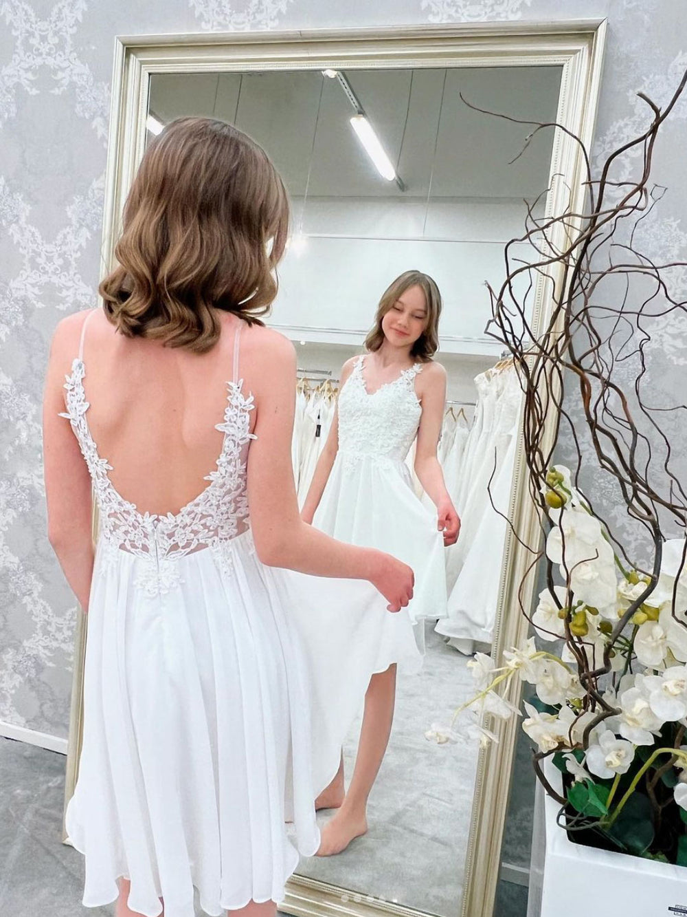 White chiffon lace short prom dress, whit homecoming dress shdress White chiffon lace short prom dress, whit homecoming dress shdress