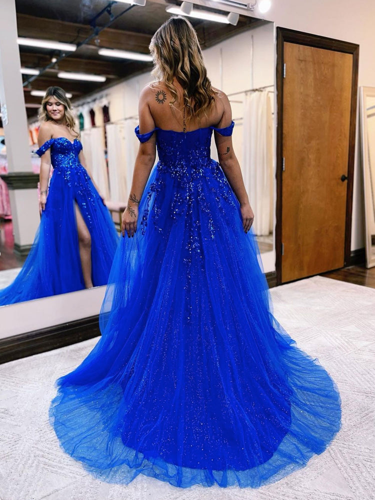 
                  
                    Royal Blue A-Line Tulle Long Prom Dresses
                  
                