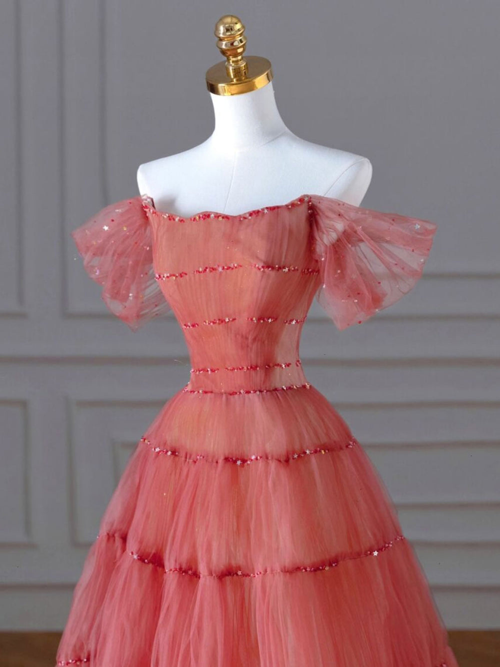 Red Aline Tulle Long Prom Dresses, Red Tulle Formal Graduation Dresses – shdress Red Aline Tulle Long Prom Dresses, Red Tulle Formal Graduation Dresses – shdress