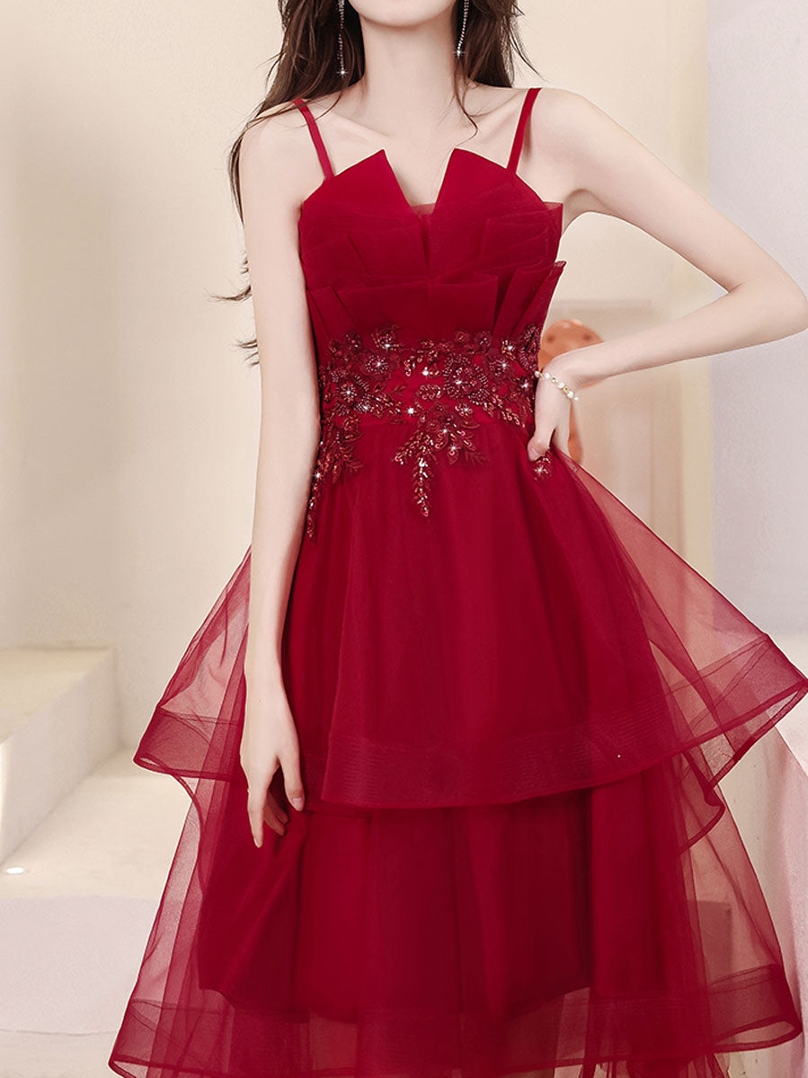 burgundy high low prom dress WEDTREND Women Burgundy Prom Dress A-Line High-Low Formal Dress with Sequins, Burgundy / XL
