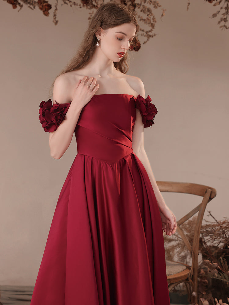 
                  
                    A-Line Burgundy Satin Long Prom Dresses, Burgundy Formal Evening Dresses
                  
                