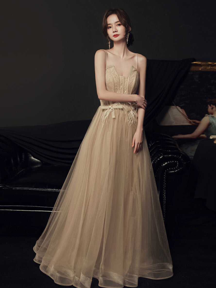 A line champagne long prom dress lace long formal dress shdress A line champagne long prom dress lace long formal dress shdress