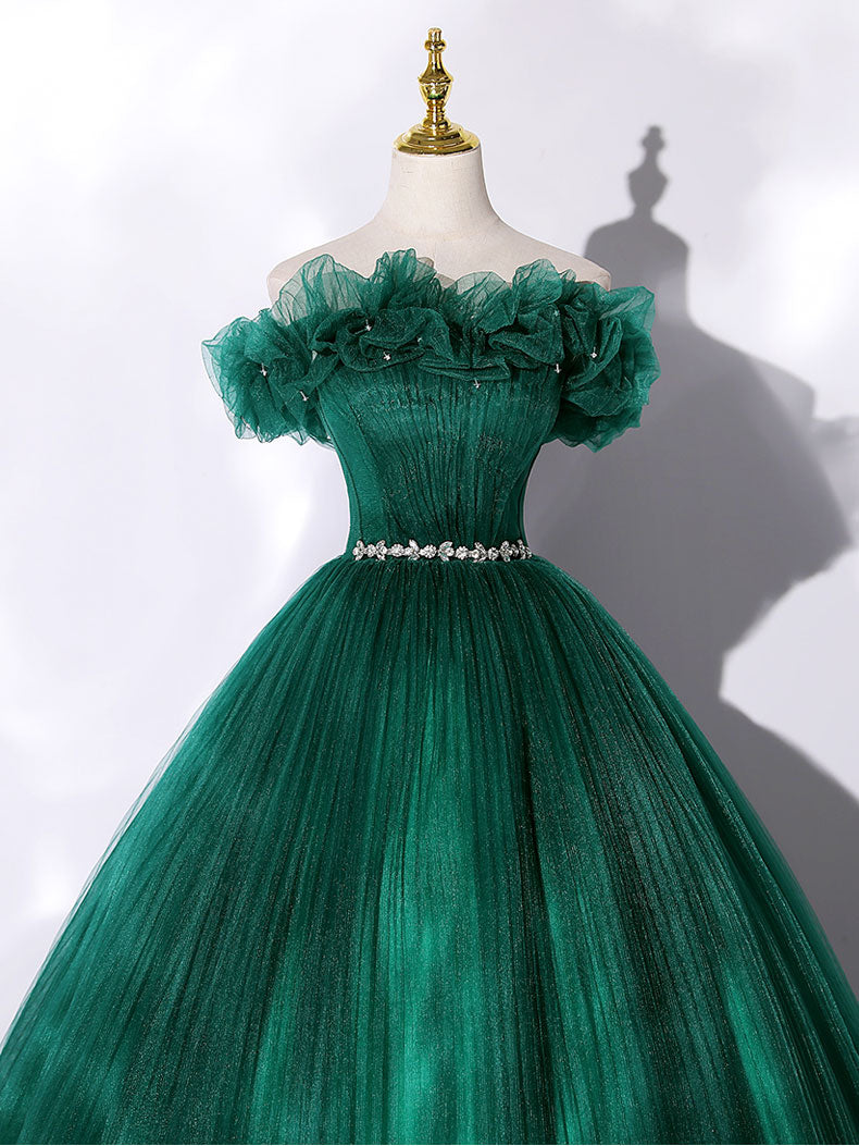 Elegant Off Shoulder Green Tulle Long Prom Dresses, Off the Shoulder F –  Shiny Party