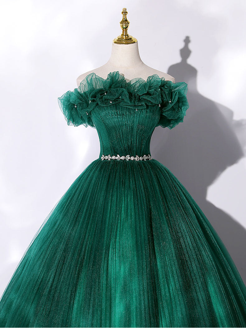 
                  
                    Green tulle off shoulder long prom dress green tulle formal gown
                  
                