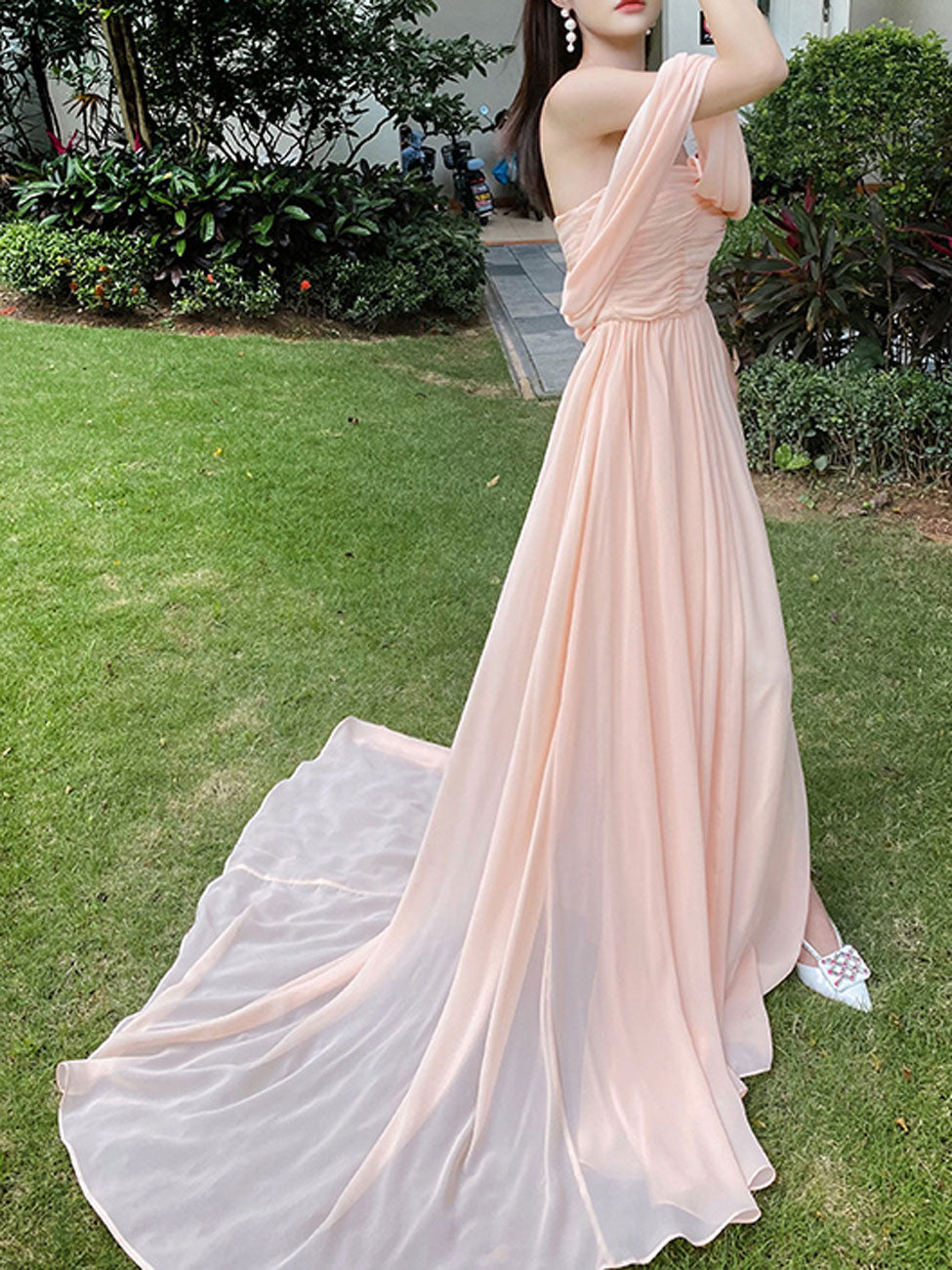 Pink Chiffon Long Prom Dresses, Pink Formal Evening Party Dress – shdress