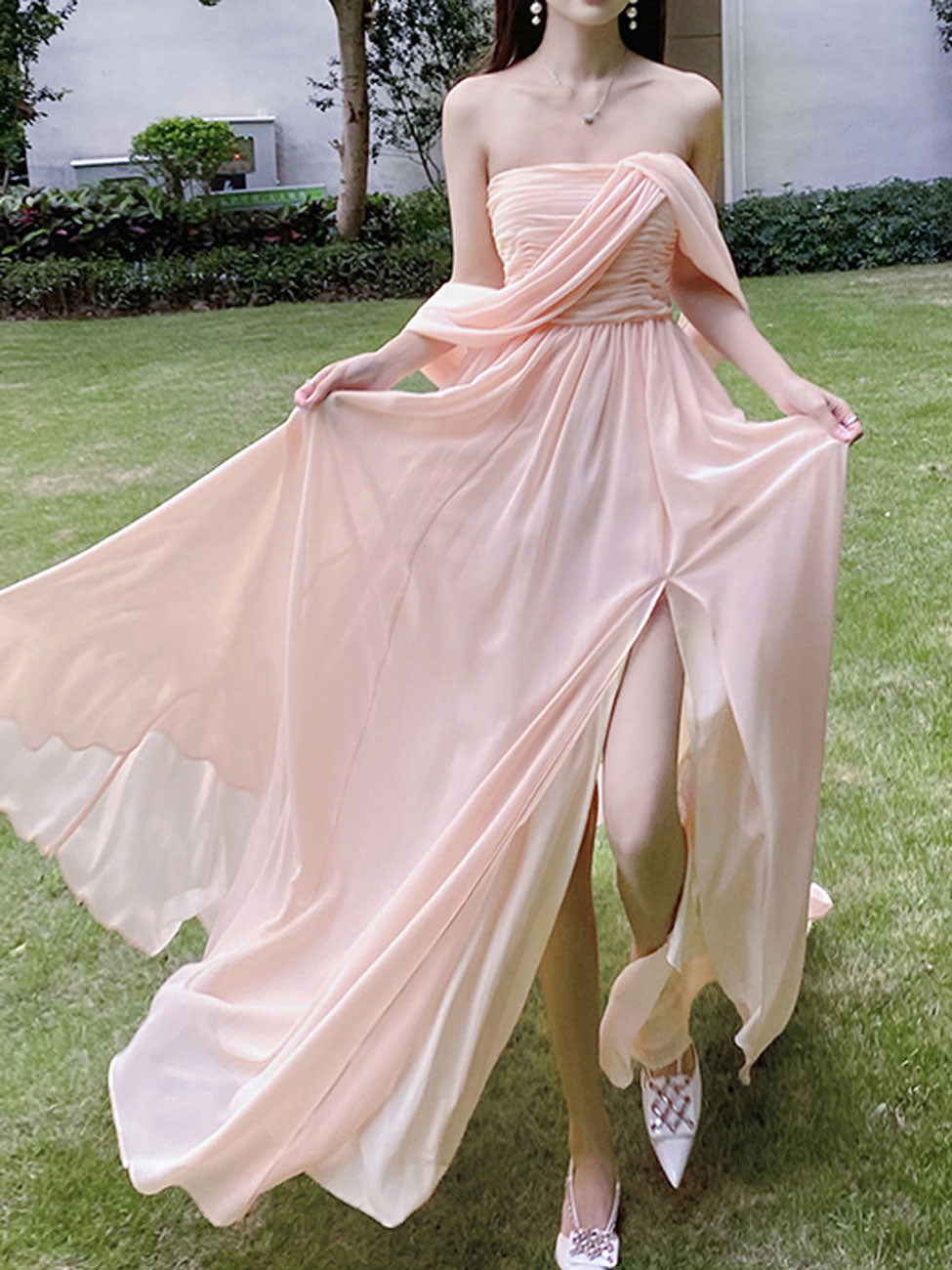 Pink Chiffon Long Prom Dresses, Pink Formal Evening Party Dress shdress Pink Chiffon Long Prom Dresses, Pink Formal Evening Party Dress shdress
