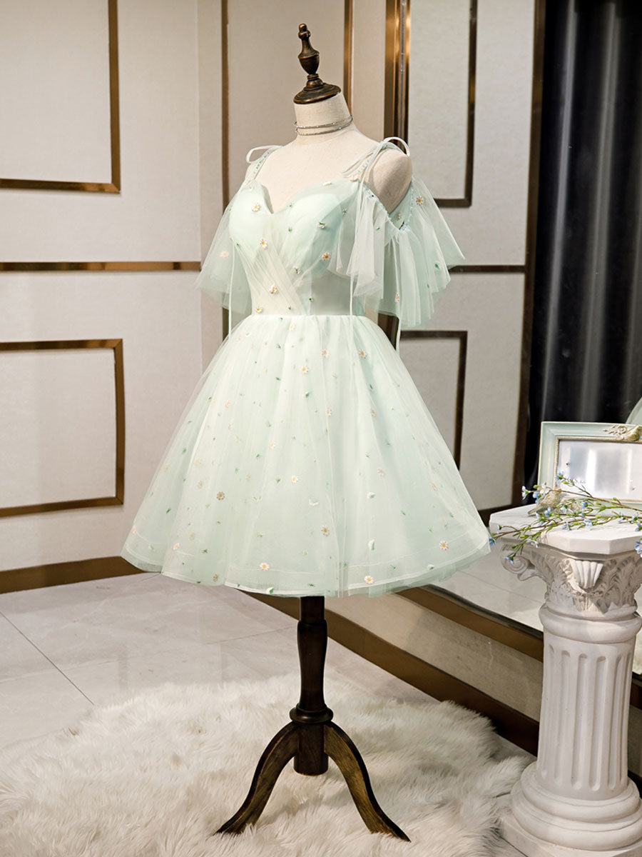 green tulle dress short Stacees A Line Floral Short Mini Homecoming Dress Embroidery Ivory