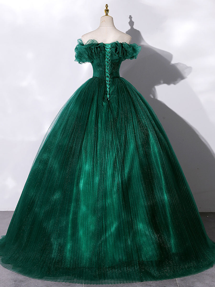 Green tulle off shoulder long prom dress green tulle formal gown shdress Green tulle off shoulder long prom dress green tulle formal gown shdress
