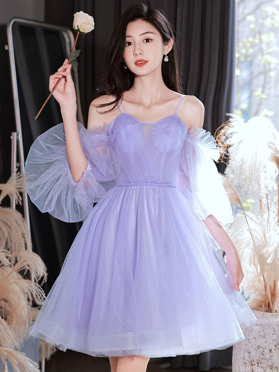 Purple sweetheart neck tulle short prom dress purple homecoming dress shdress Purple sweetheart neck tulle short prom dress purple homecoming dress shdress